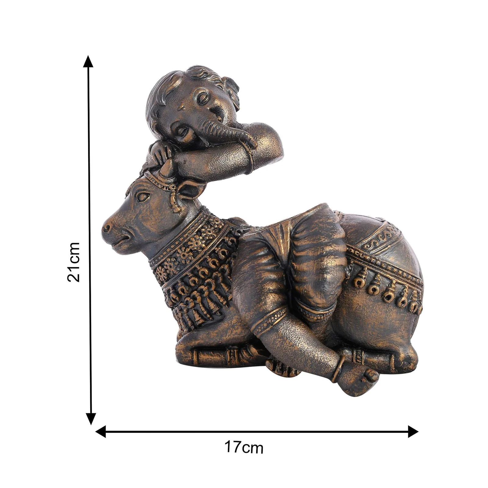 Handcrafted Brass Cow Statue with Ganesha Relief