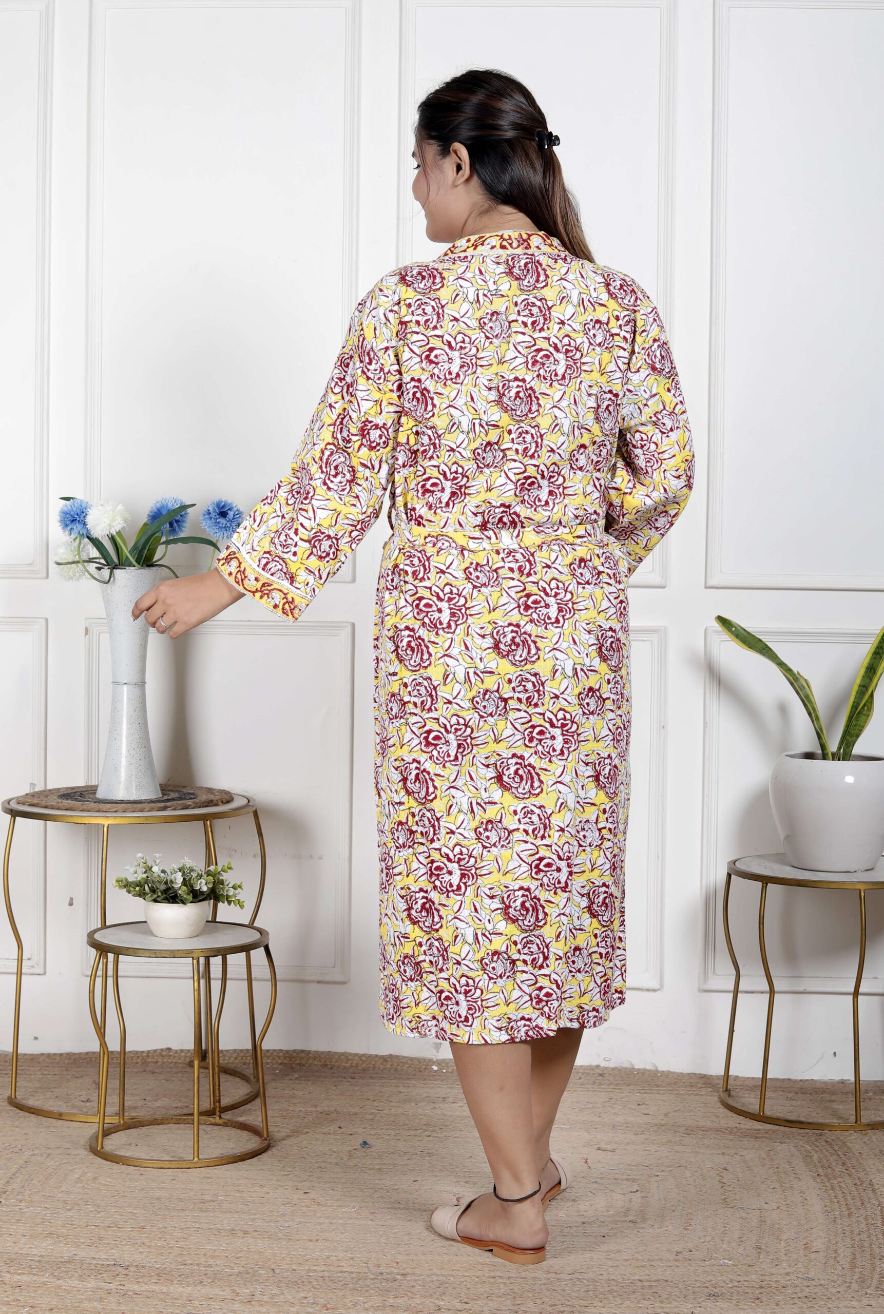 Handcrafted Cotton Block Printed Long Robe | Comfortable Loungewear & Bathrobe for Women