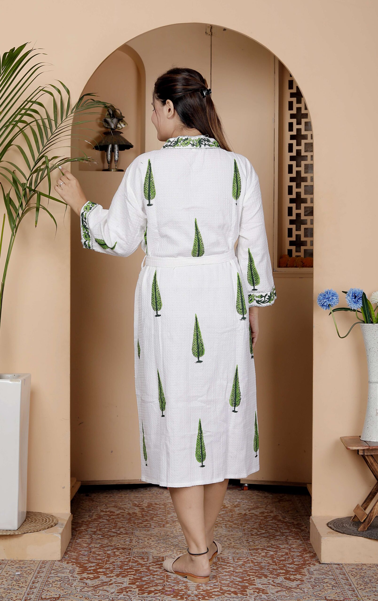 Handcrafted Cotton Block Printed Long Robe | Comfortable Loungewear & Bathrobe for Women