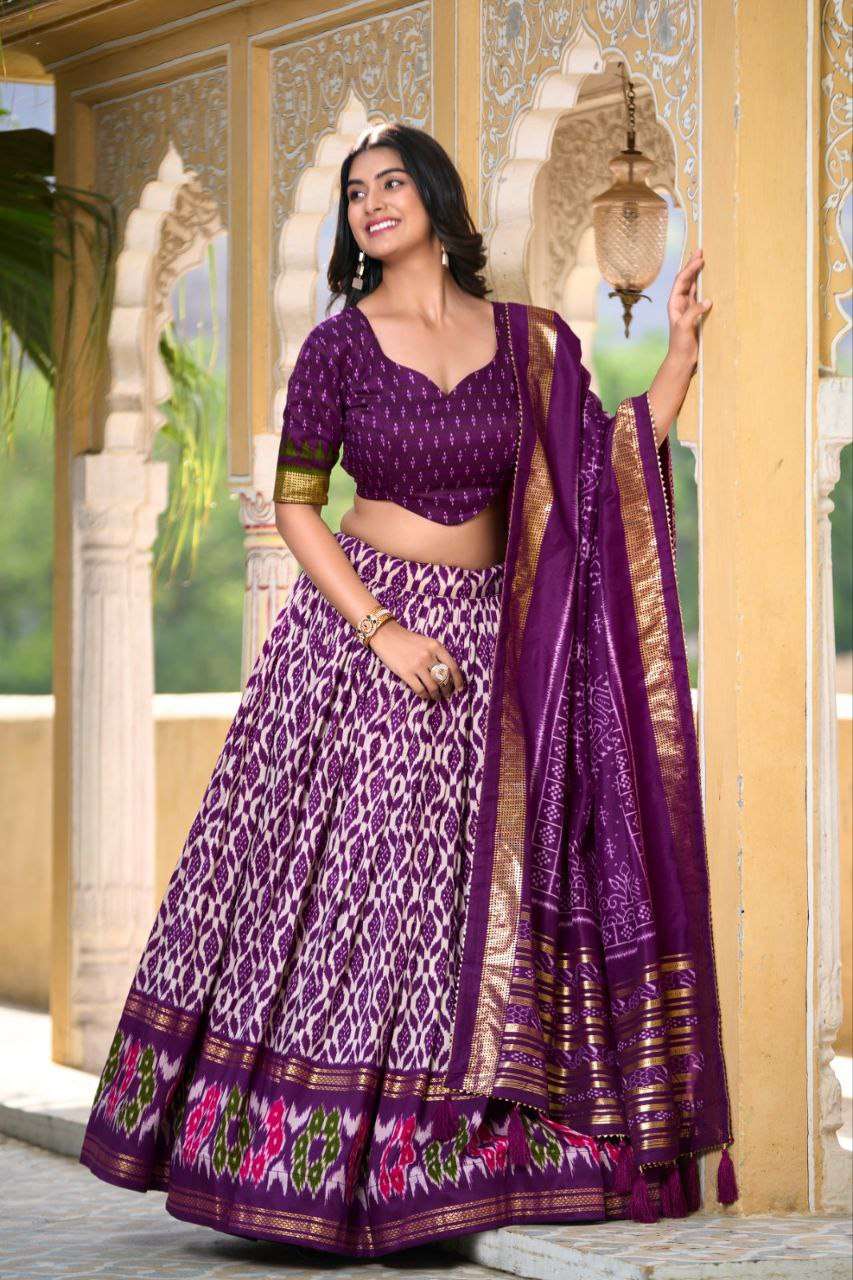 Full Purple Tussar Silk Lehenga Choli with Matching Purple Blouse | Patola Print & Foil Work | Wedding & Festive Wear