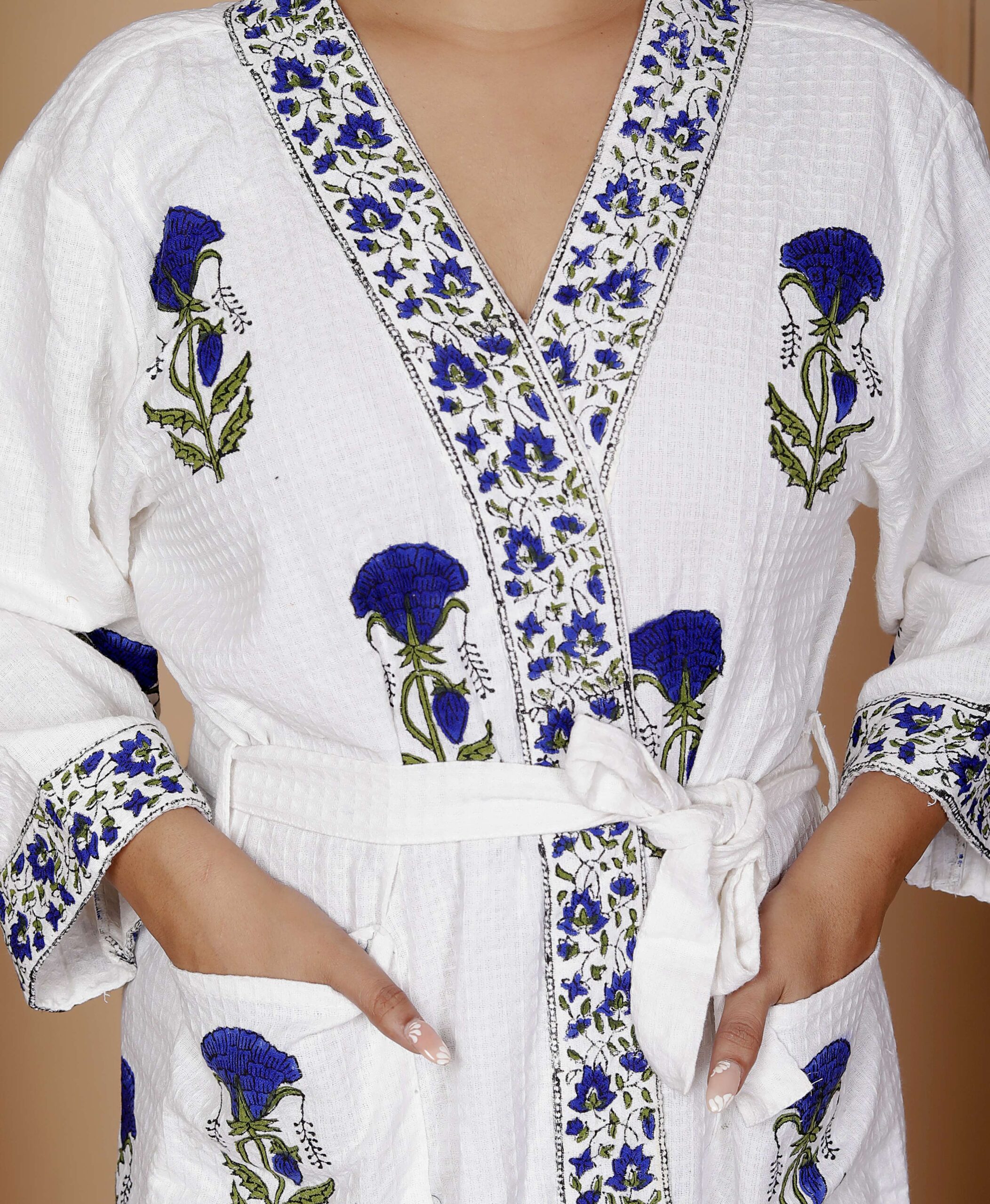 Handcrafted Cotton Block Printed Long Robe | Comfortable Loungewear & Bathrobe for Women