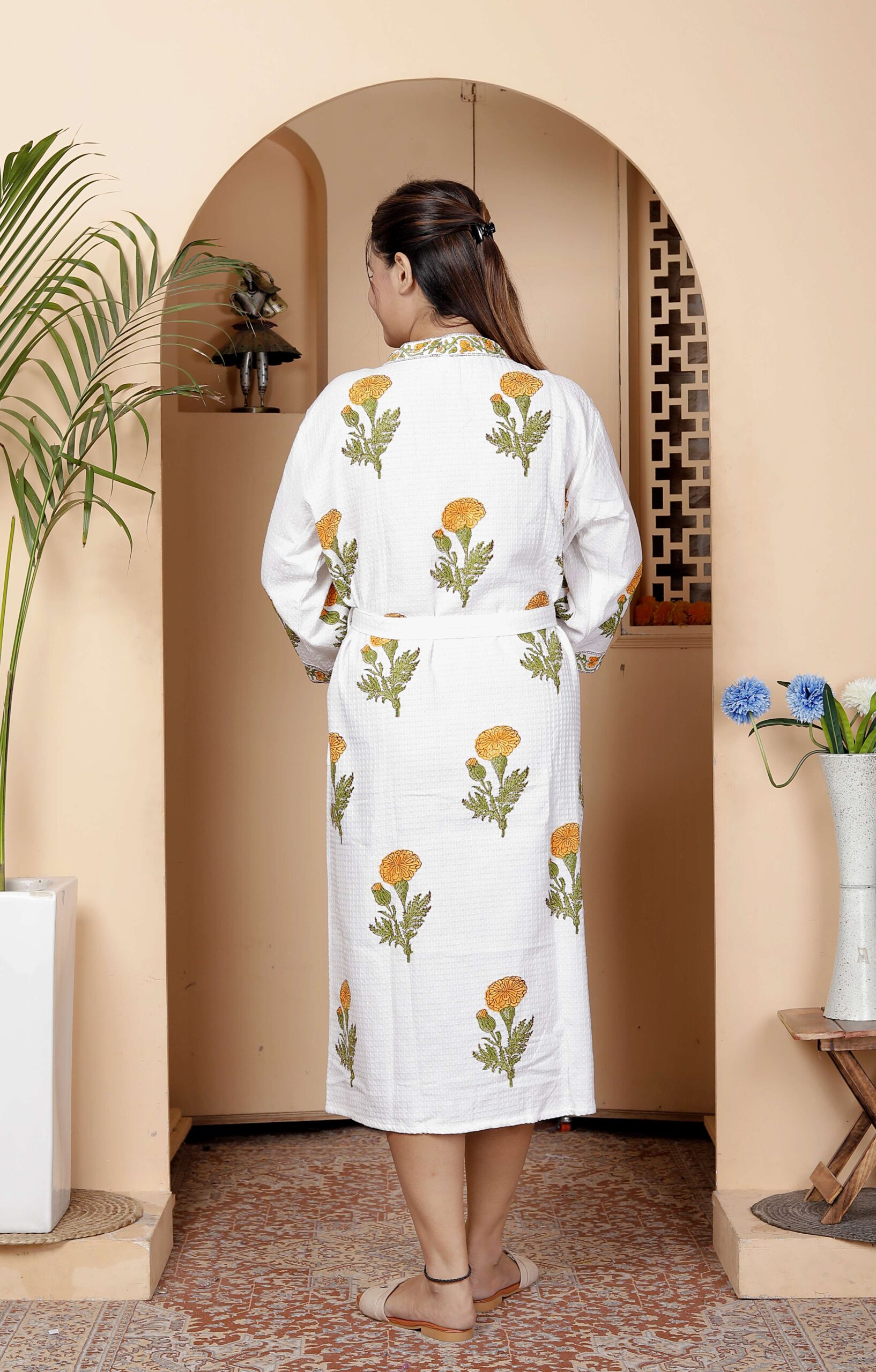 Handcrafted Cotton Block Printed Long Robe | Comfortable Loungewear & Bathrobe for Women