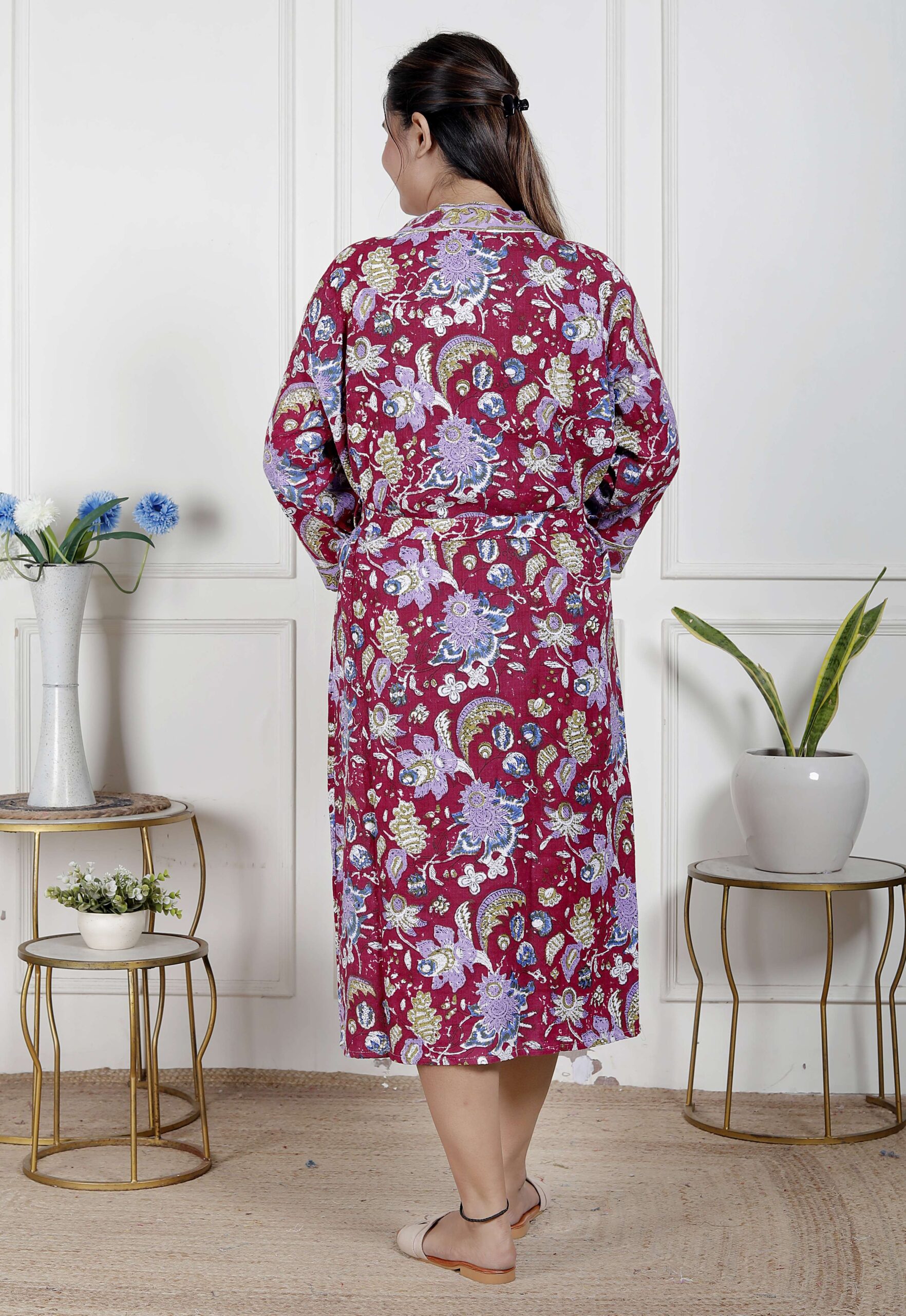 Handcrafted Cotton Block Printed Long Robe | Comfortable Loungewear & Bathrobe for Women