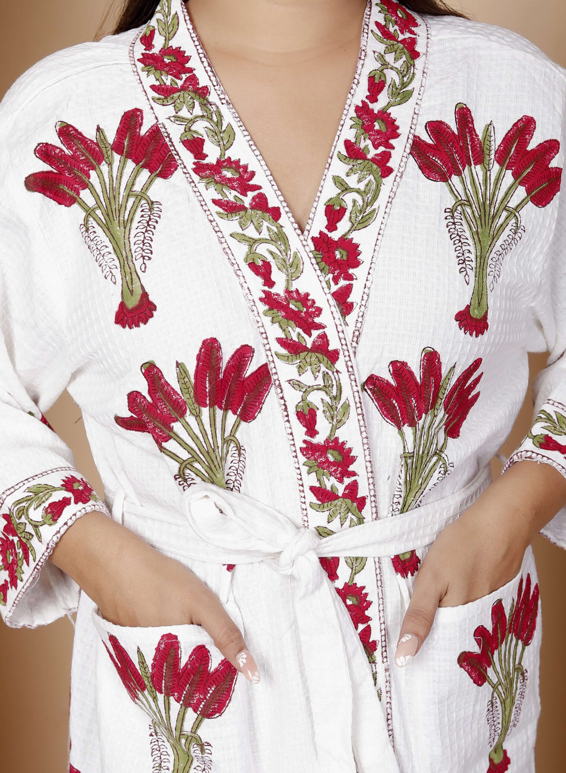 Handcrafted Cotton Block Printed Long Robe | Comfortable Loungewear & Bathrobe for Women