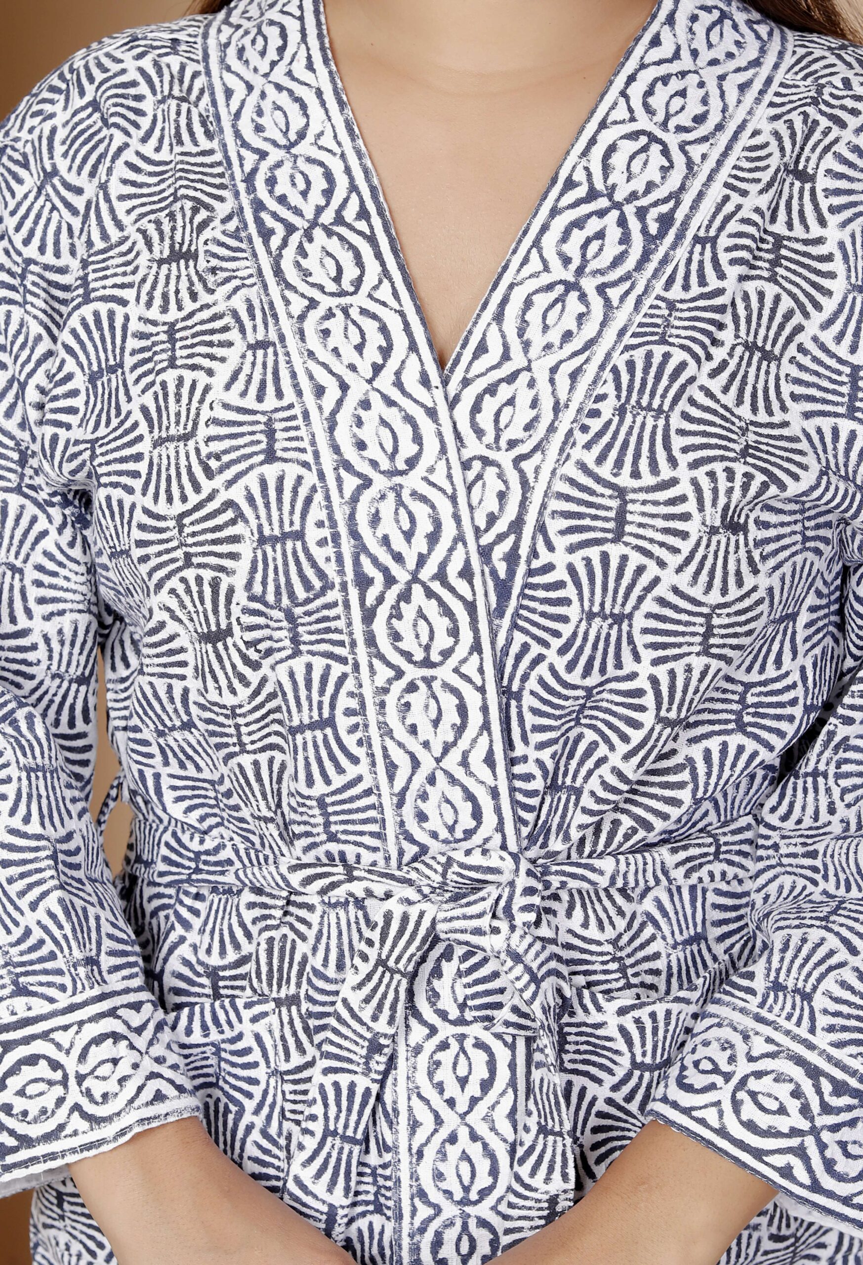 Handcrafted Cotton Block Printed Long Robe | Comfortable Loungewear & Bathrobe for Women