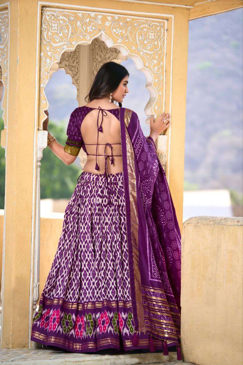 Full Purple Tussar Silk Lehenga Choli with Matching Purple Blouse | Patola Print & Foil Work | Wedding & Festive Wear
