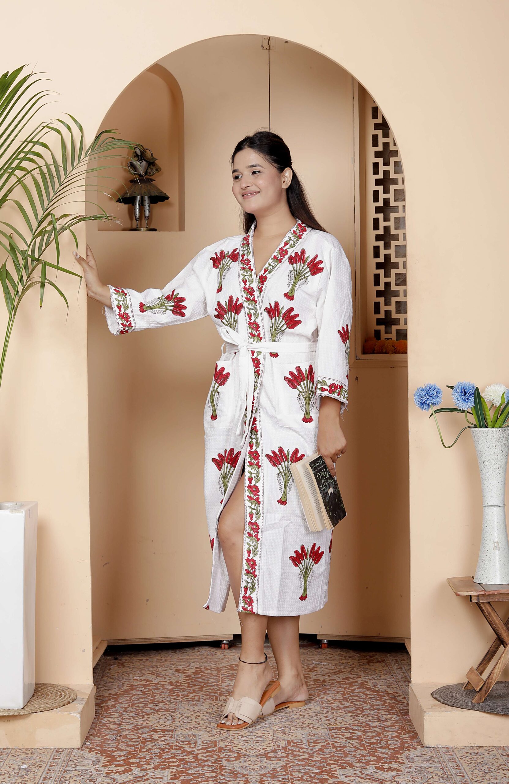 Handcrafted Cotton Block Printed Long Robe | Comfortable Loungewear & Bathrobe for Women
