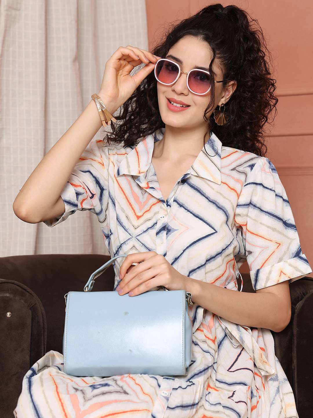 Women's Cotton Printed A-Line Midi Dress | Short Sleeve Flared Gown Dress (White)