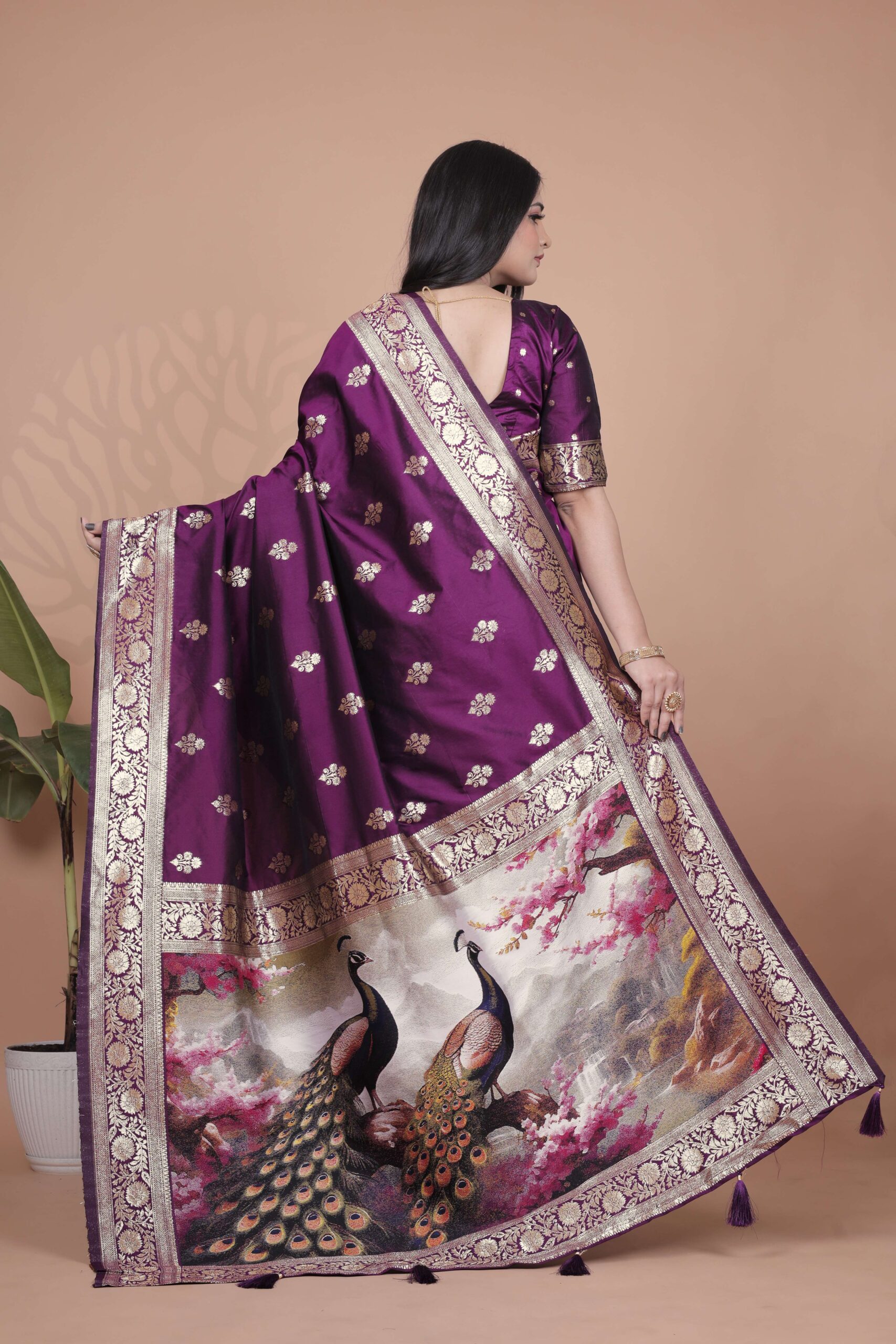 Royal Purple Banarasi Silk Saree with Golden Zari & Peacock Pallu | Wedding, Festive & Traditional Wear