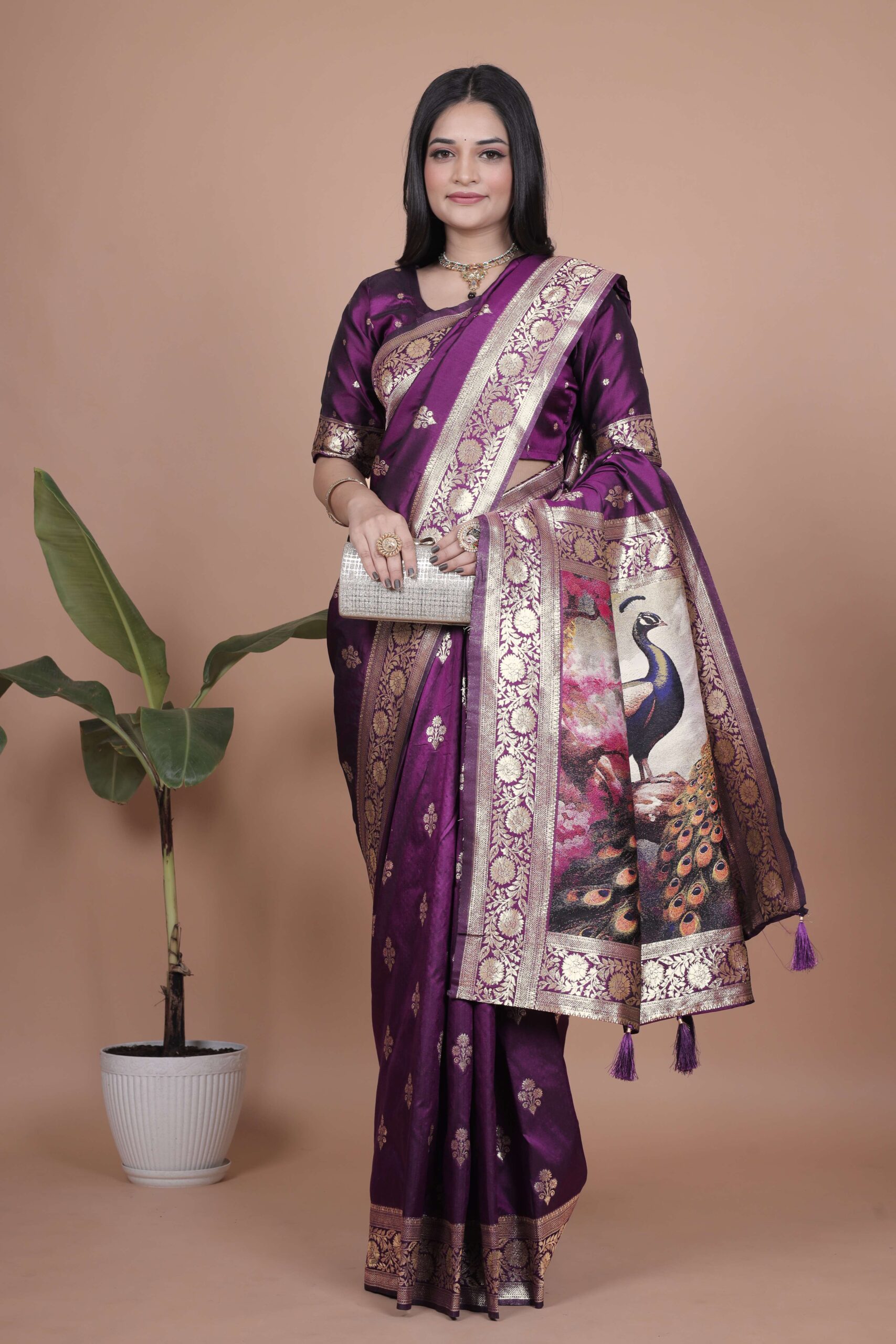 Royal Purple Banarasi Silk Saree with Golden Zari & Peacock Pallu | Wedding, Festive & Traditional Wear