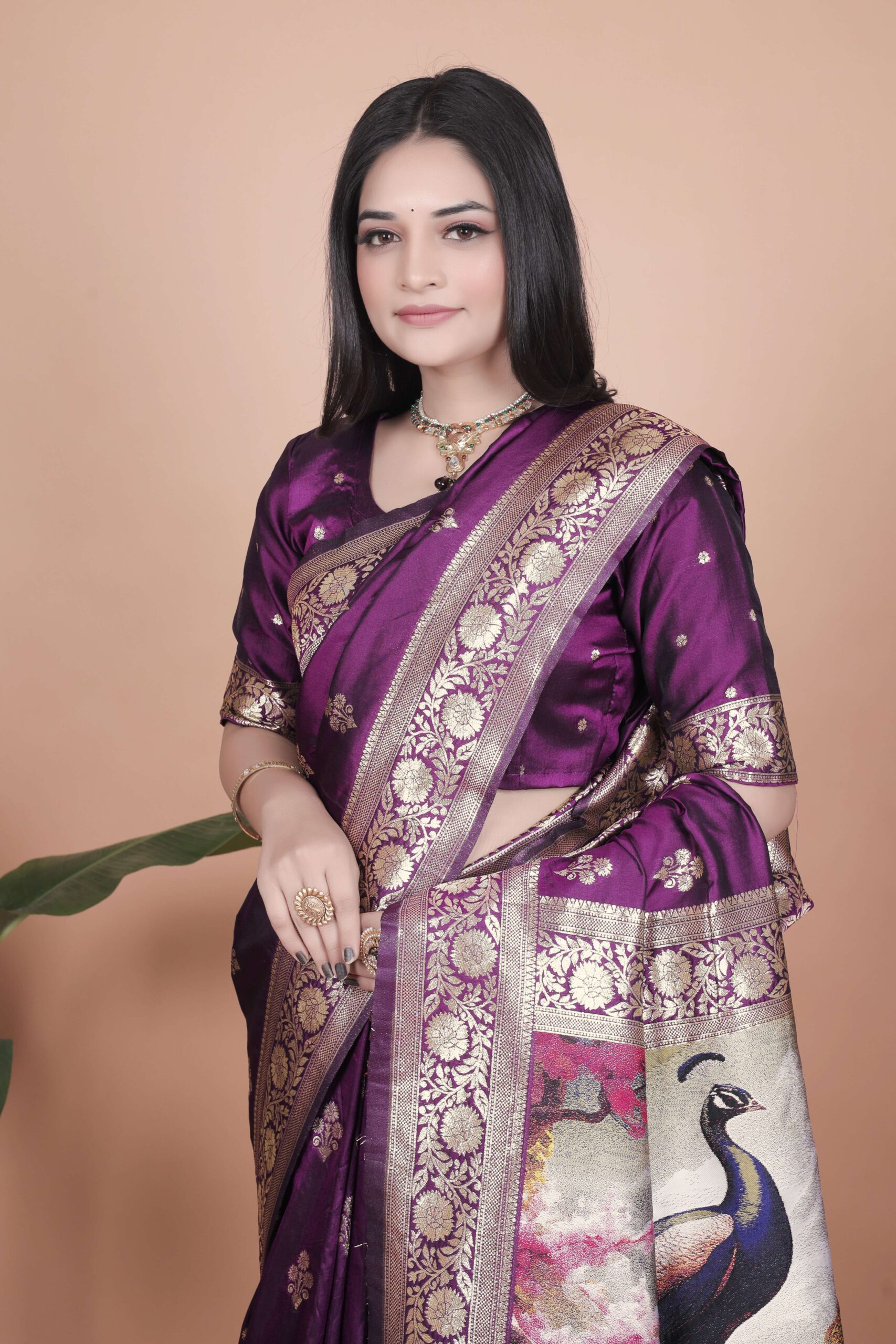 Royal Purple Banarasi Silk Saree with Golden Zari & Peacock Pallu | Wedding, Festive & Traditional Wear