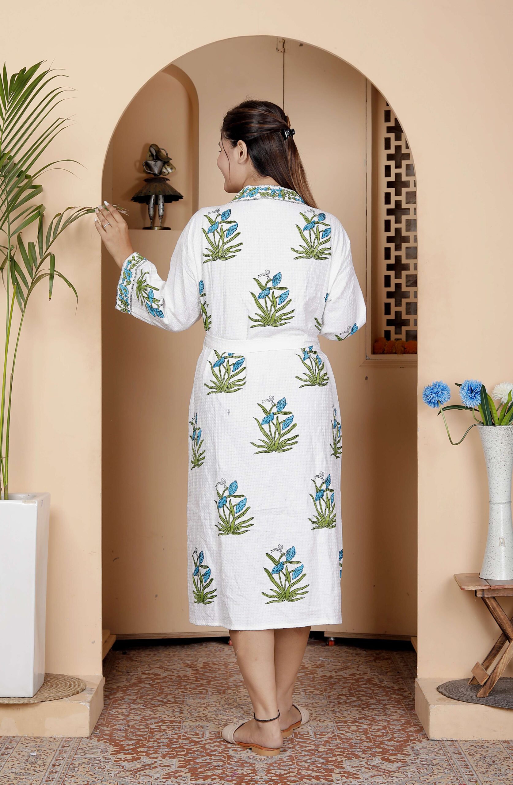 Handcrafted Cotton Block Printed Long Robe | Comfortable Loungewear & Bathrobe for Women