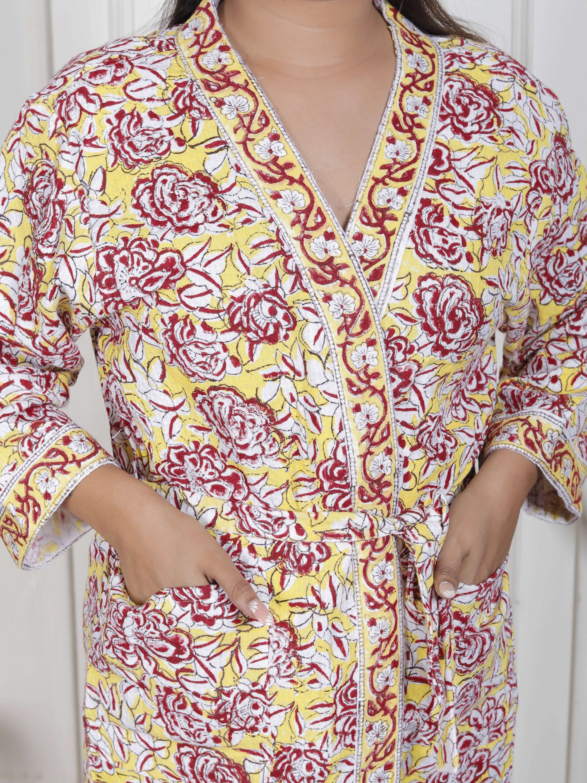 Handcrafted Cotton Block Printed Long Robe | Comfortable Loungewear & Bathrobe for Women