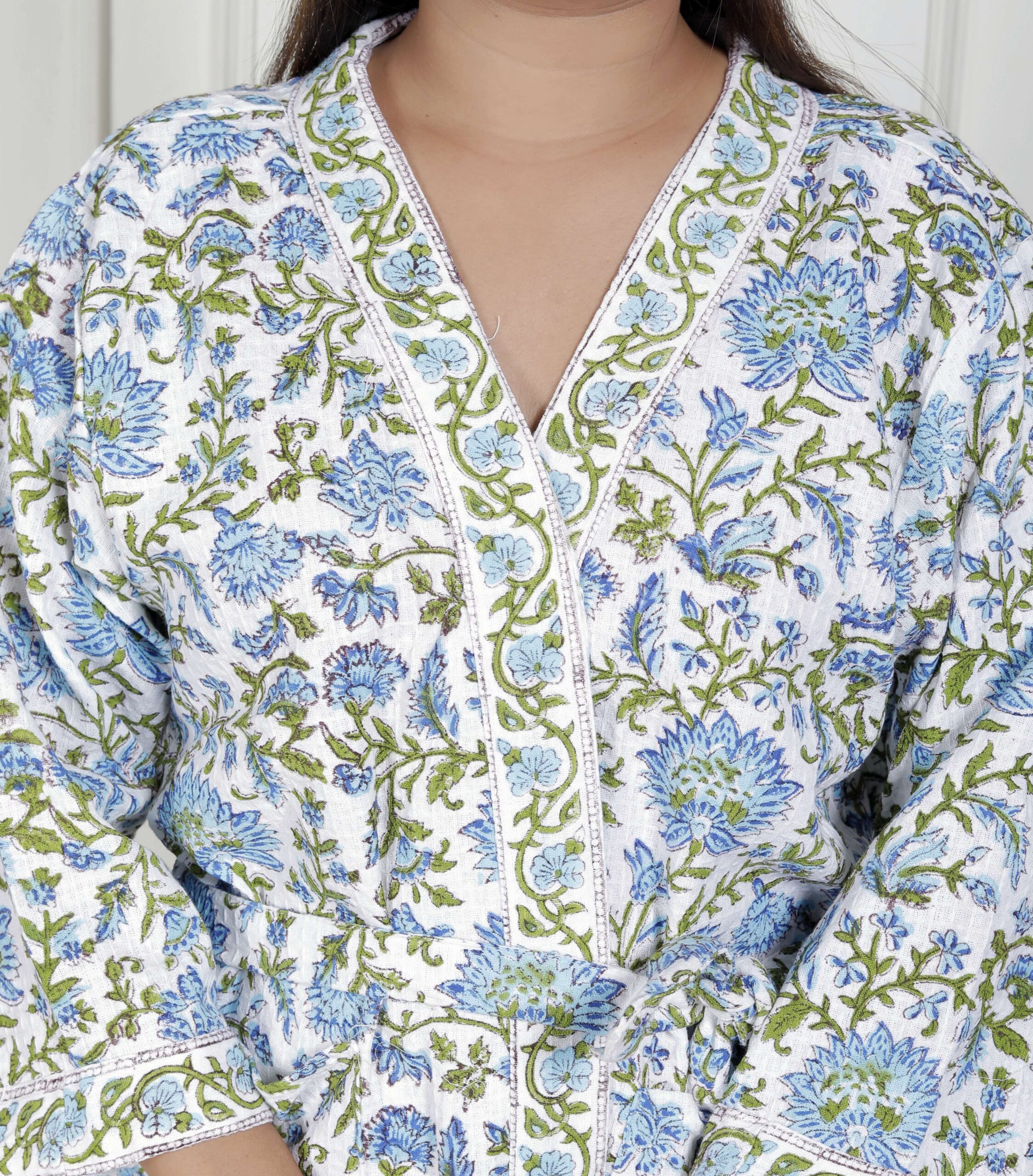 Handcrafted Cotton Block Printed Long Robe | Comfortable Loungewear & Bathrobe for Women