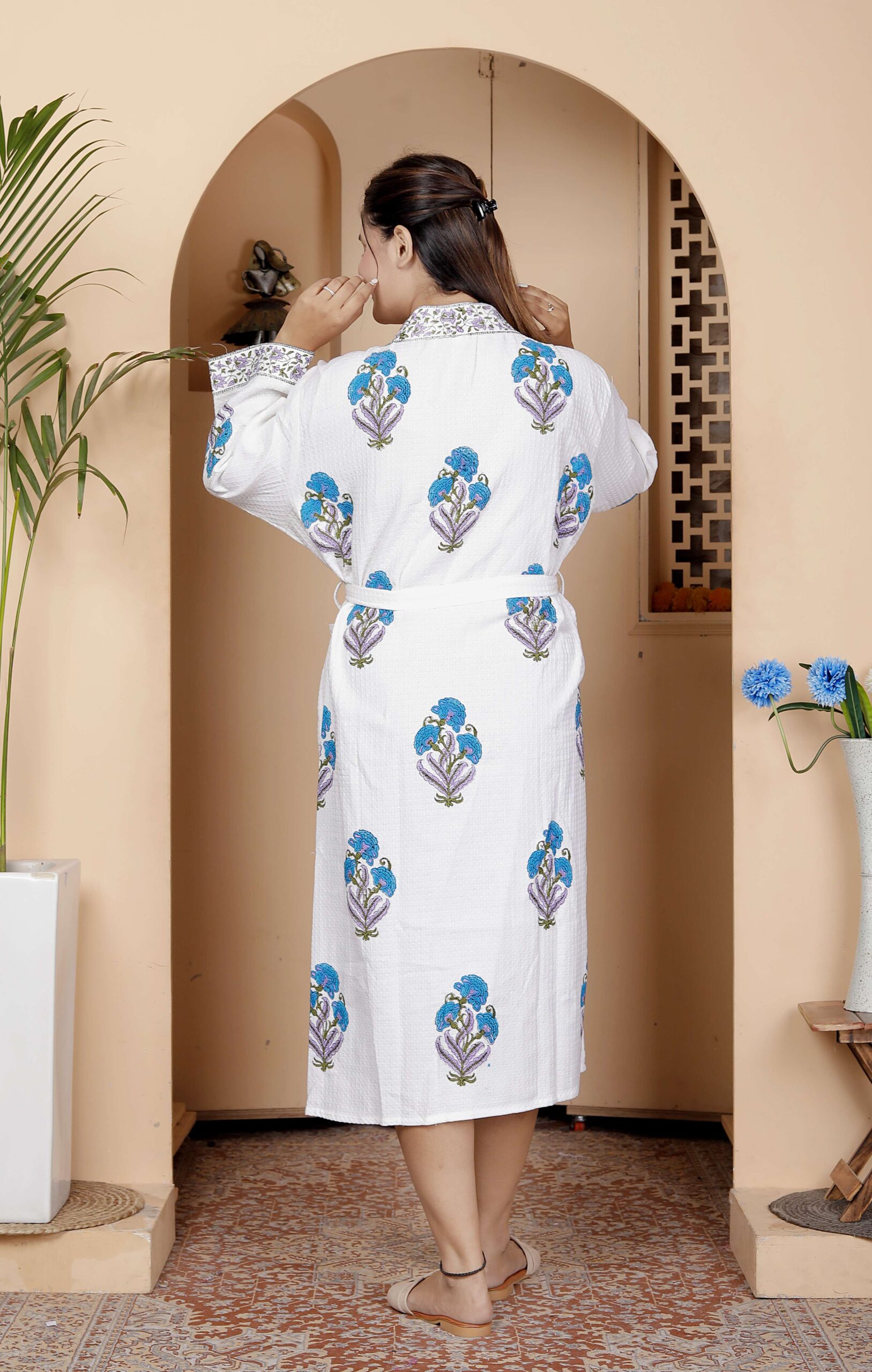 Handcrafted Cotton Block Printed Long Robe | Comfortable Loungewear & Bathrobe for Women