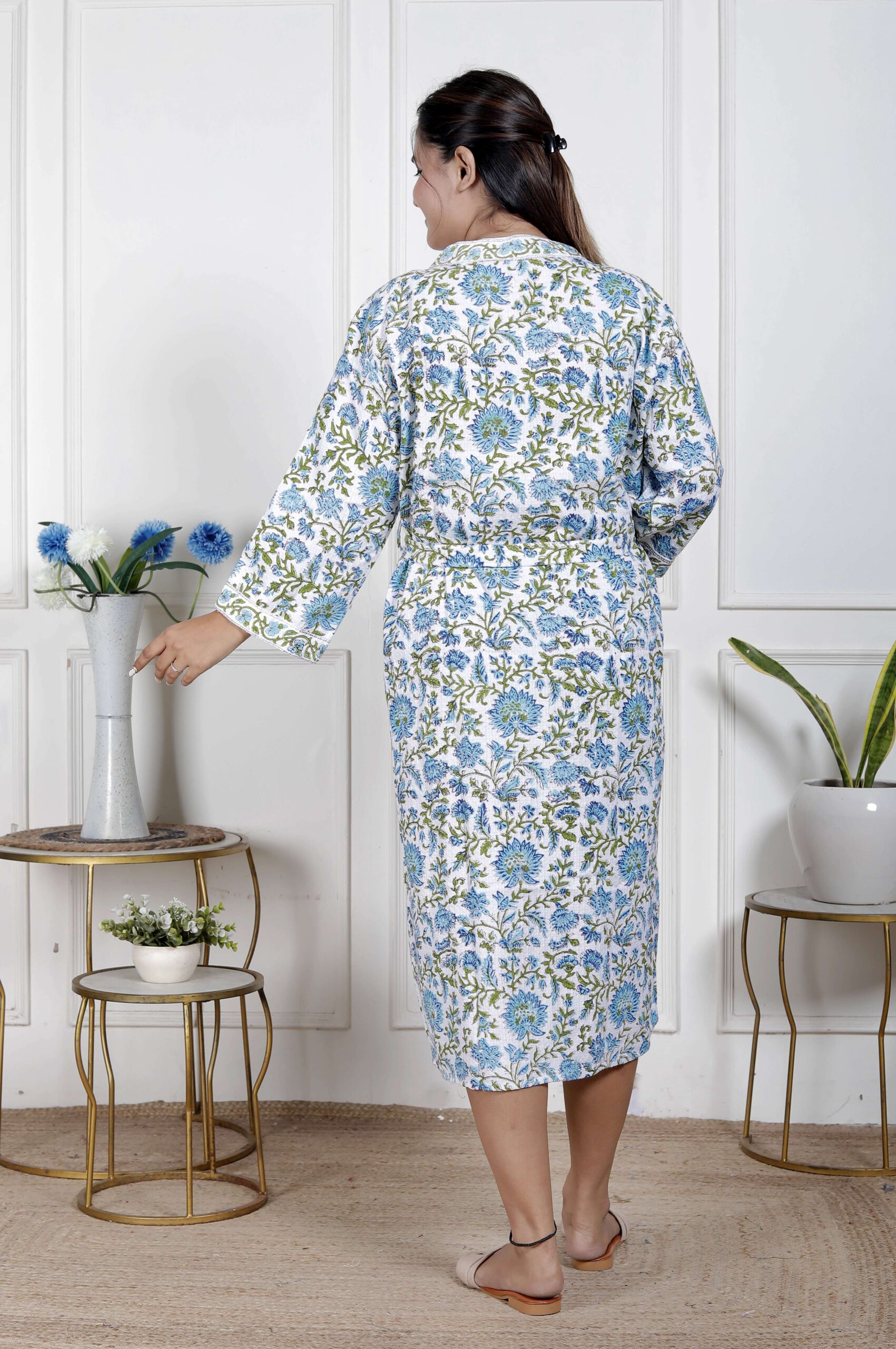 Handcrafted Cotton Block Printed Long Robe | Comfortable Loungewear & Bathrobe for Women