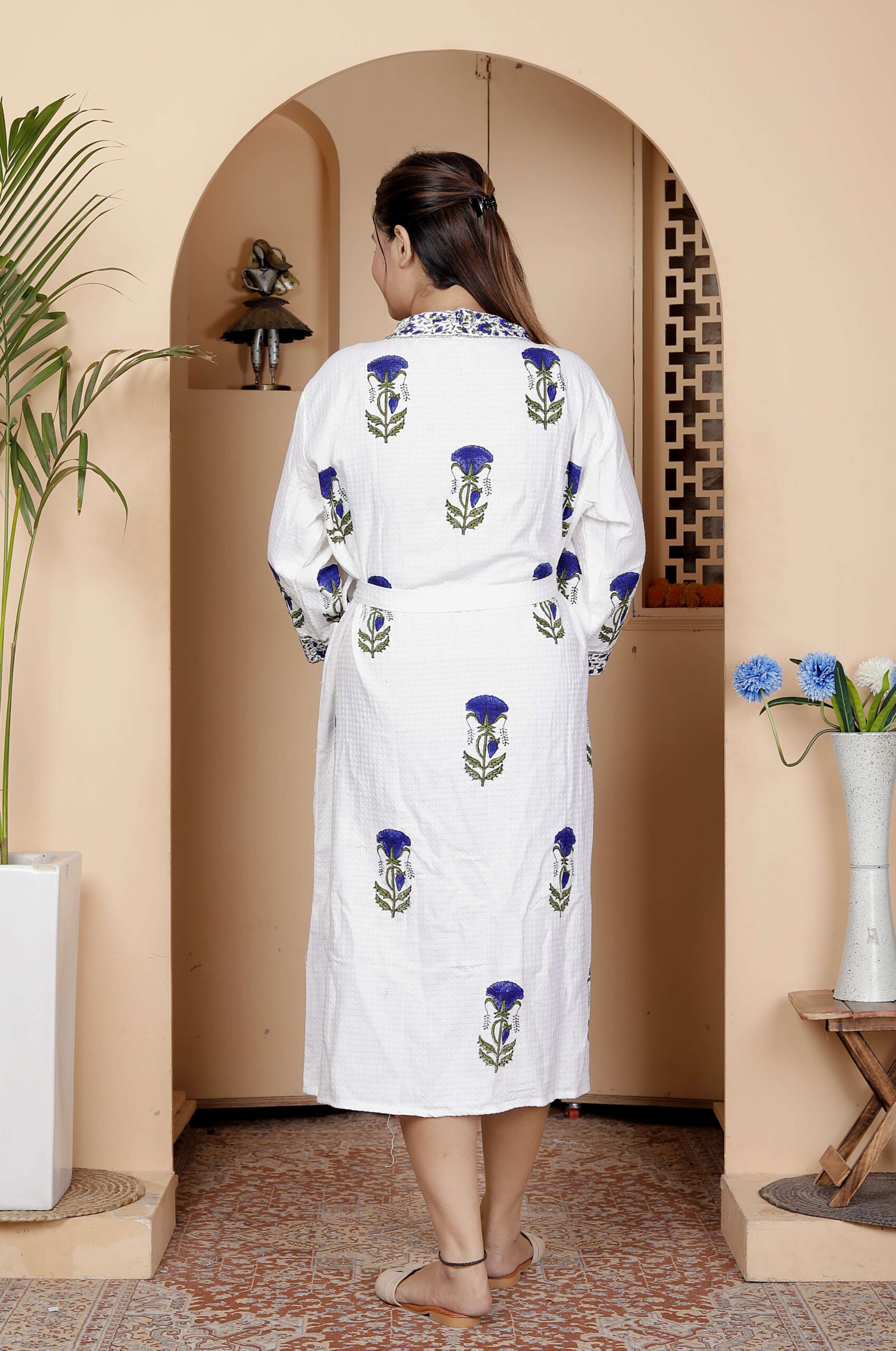 Handcrafted Cotton Block Printed Long Robe | Comfortable Loungewear & Bathrobe for Women