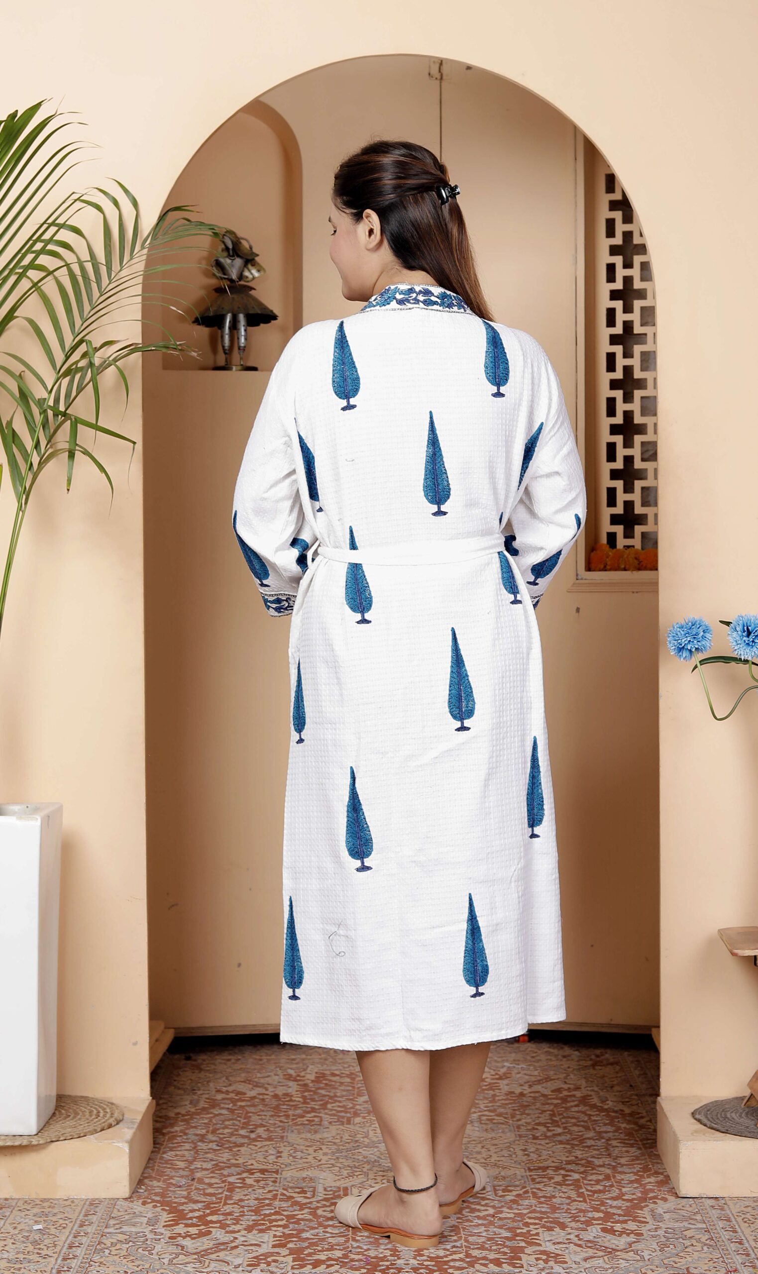 Handcrafted Cotton Block Printed Long Robe | Comfortable Loungewear & Bathrobe for Women