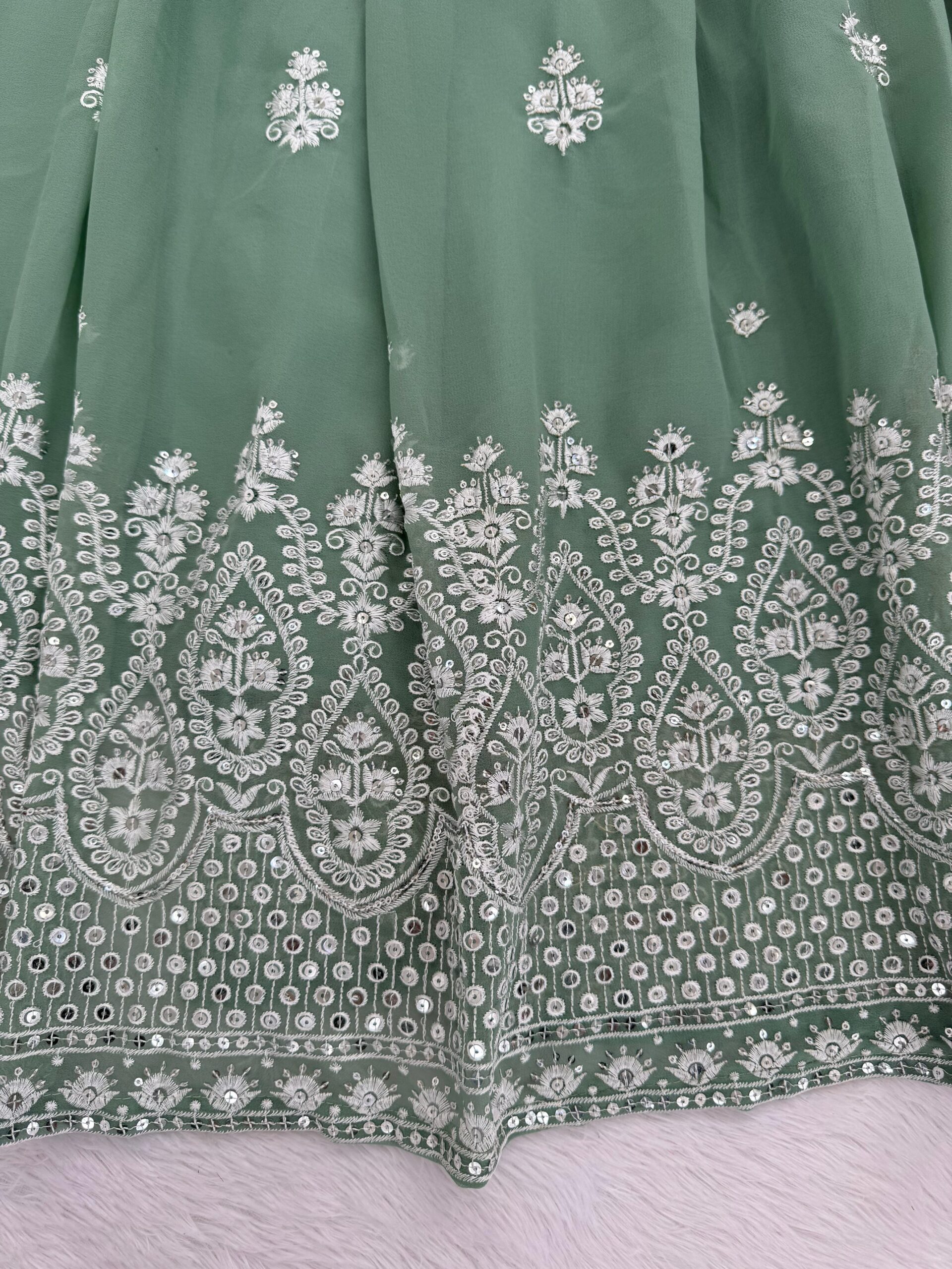 Pastel Sage Green Embroidered Lehenga Set